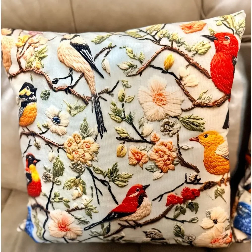 Lomsoe 2 pcs Vintage Bird Flower Berry pillows NEW 18 X 18